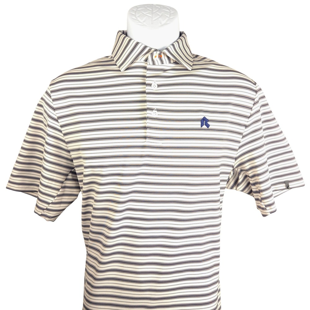 KJUS Men Soren Multistripe Polo Shirt White Blue Golf Performance UPF 50+ 52 L